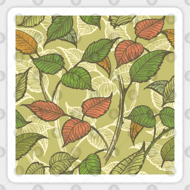 Retro Leaves Seamless Pattern Sticker by devaleta